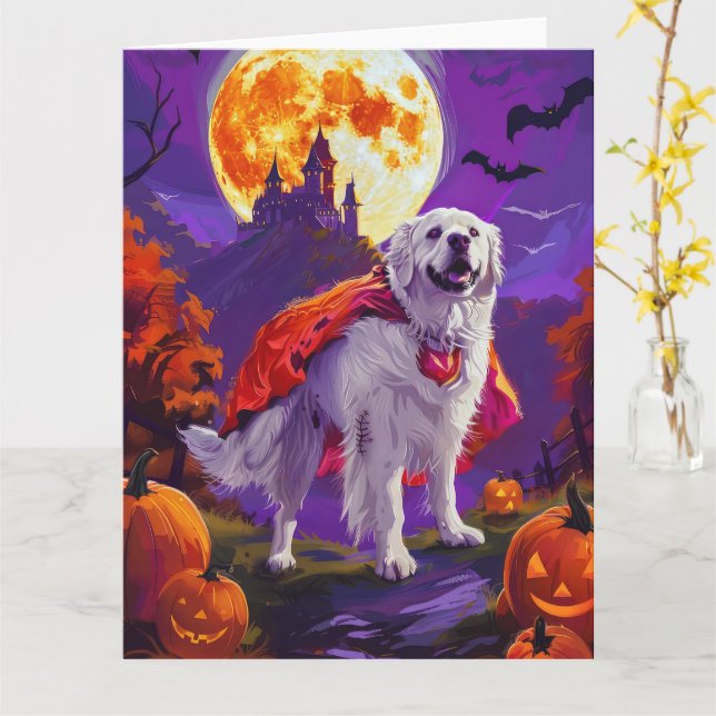 Halloween Great Pyrenees Vampire Pumpkins Scary Card (Yellow Flower)
