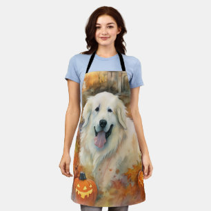 Halloween Great Pyrenees With Pumpkins Scary Apron