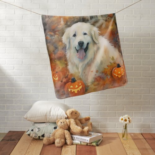 Halloween Great Pyrenees With Pumpkins Scary Baby Blanket