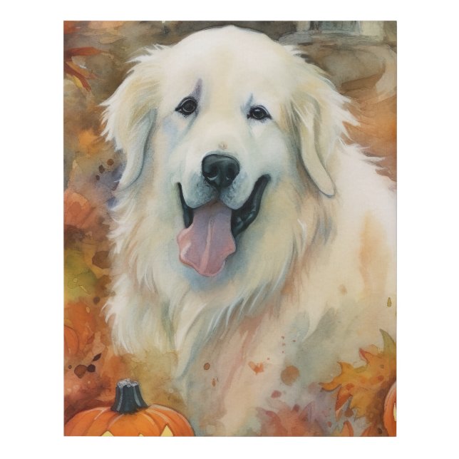 Halloween Great Pyrenees With Pumpkins Scary Faux Canvas Print (Front)