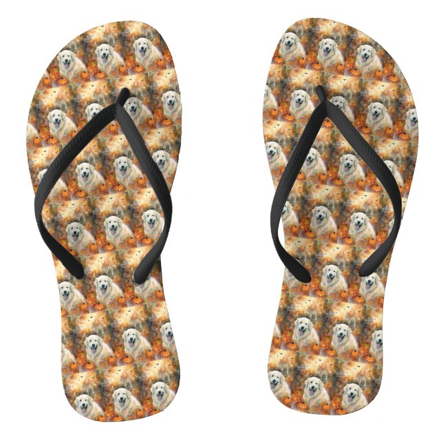 Halloween Great Pyrenees With Pumpkins Scary Flip Flops (Footbed)