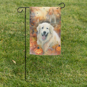 Halloween Great Pyrenees With Pumpkins Scary Garden Flag