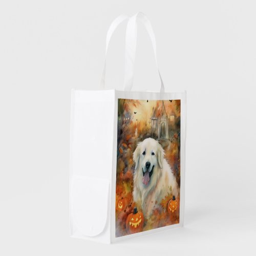 Halloween Great Pyrenees With Pumpkins Scary Grocery Bag