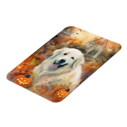 Halloween Great Pyrenees With Pumpkins Scary Magnet