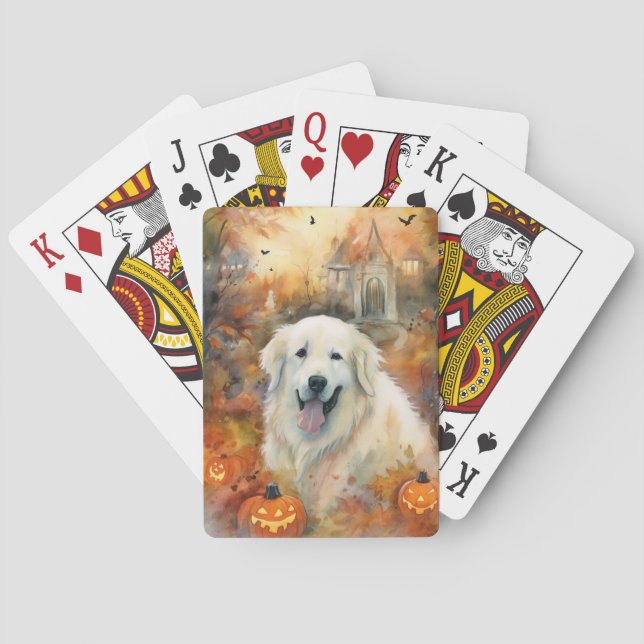 Halloween Great Pyrenees With Pumpkins Scary Poker Cards (Back)