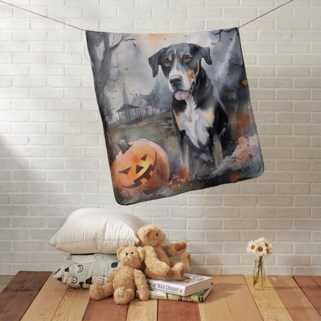Halloween Greater Swiss With Pumpkins Scary Baby Blanket (In Situ)