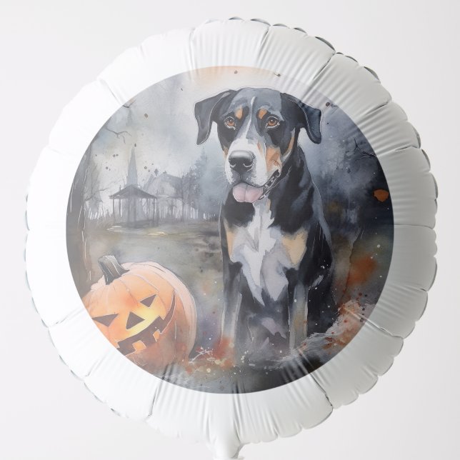 Halloween Greater Swiss With Pumpkins Scary Balloon (Front)