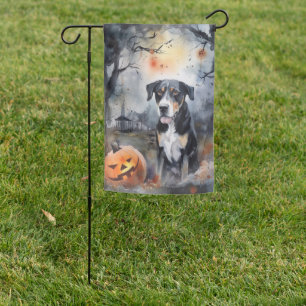 Halloween Greater Swiss With Pumpkins Scary Garden Flag