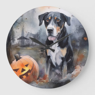 Halloween Greater Swiss With Pumpkins Scary Large Clock