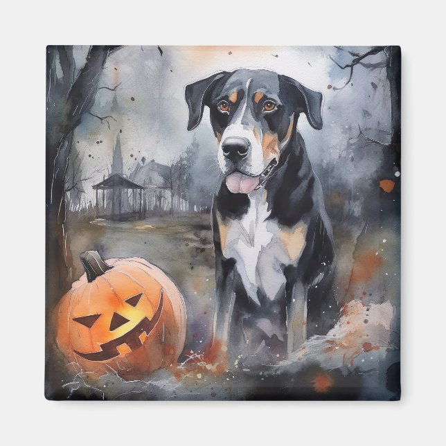 Halloween Greater Swiss With Pumpkins Scary Magnet (Front)