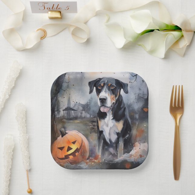 Halloween Greater Swiss With Pumpkins Scary Paper Plates (Wedding)