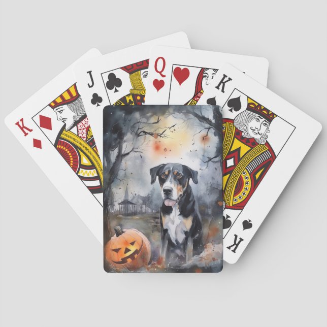Halloween Greater Swiss With Pumpkins Scary Poker Cards (Back)