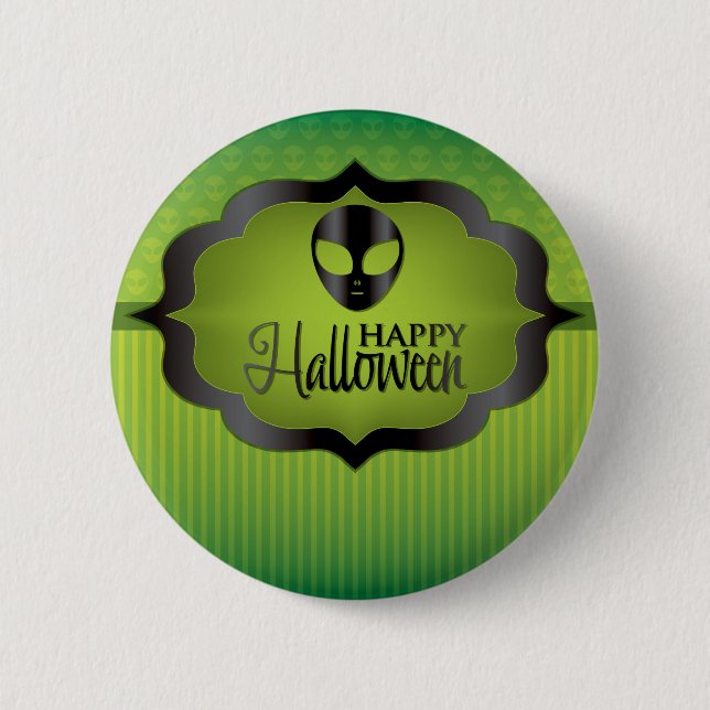 Halloween green alien pinback button (Front)