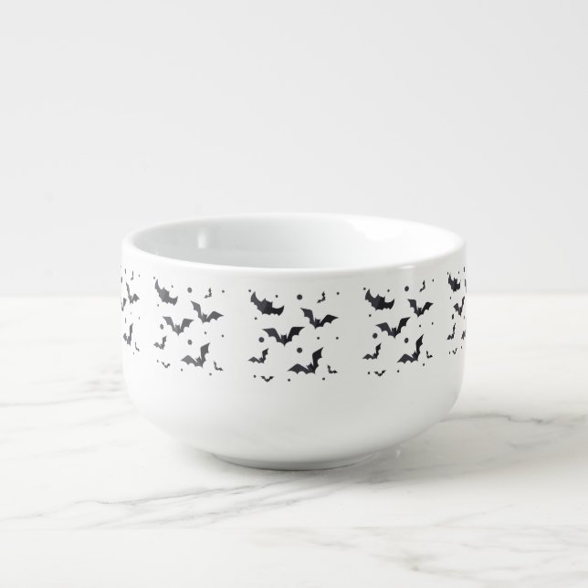 Halloween Green Bat Pattern Soup Mug (Front)