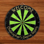Halloween Green Black Custom Metal Cage Game Night Dart Board<br><div class="desc">Create your own custom, personalized, fun, cool, stylish, halloween neon green and black color, regulation size (18"diameter, 1"h) aluminum frame metal cage dart board. Comes with 6 brass darts (3 American flag dart flights and 3 UK dart flights). You may mount it anywhere – above your wastebasket at work or...</div>