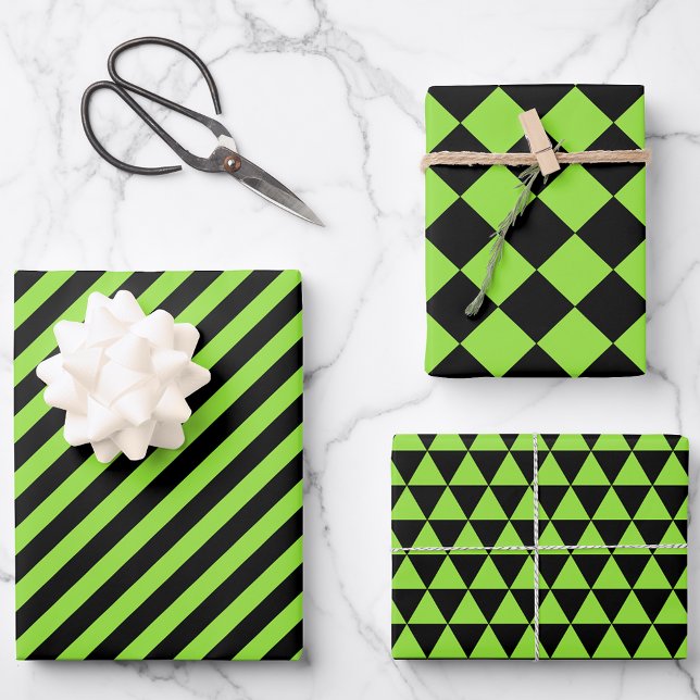 Halloween Green Black Modern Pattern Custom Text Wrapping Paper Sheets (Halloween Green Black Modern Pattern Custom Text Wrapping Paper Sheets)