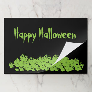 Halloween green black skulls pile paper placemats