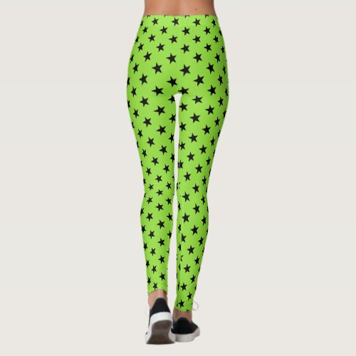 Halloween Green Black Stars Pattern Witch Costume Leggings