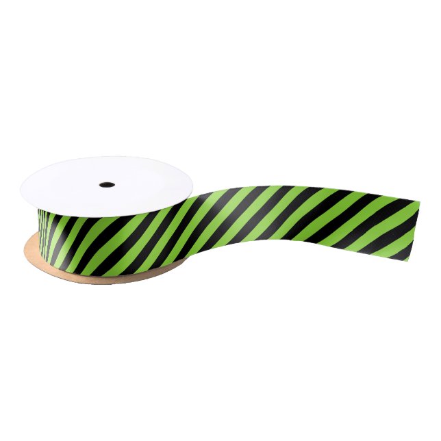 Halloween Green Black Stripes Birthday Gift Wrap Satin Ribbon (Spool)