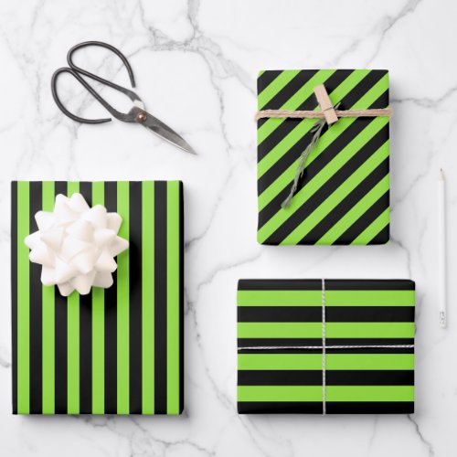 Halloween Green Black Stripes Pattern Custom Text Wrapping Paper Sheets