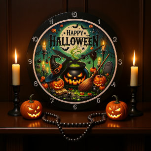Halloween Green Cauldron Large Clock