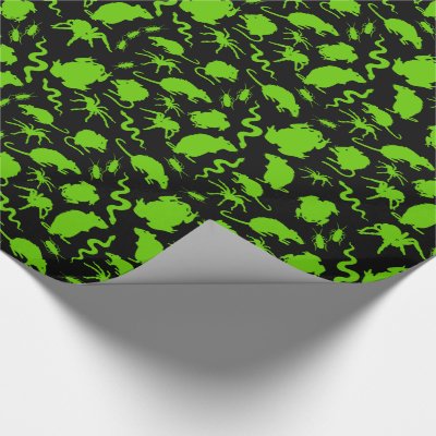 Halloween Green Creepy Crawlies Rats Toads Spiders Wrapping Paper