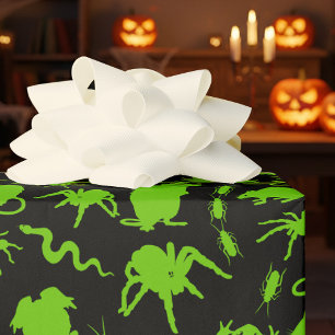 Halloween Green Creepy Crawlies Rats Toads Spiders Wrapping Paper