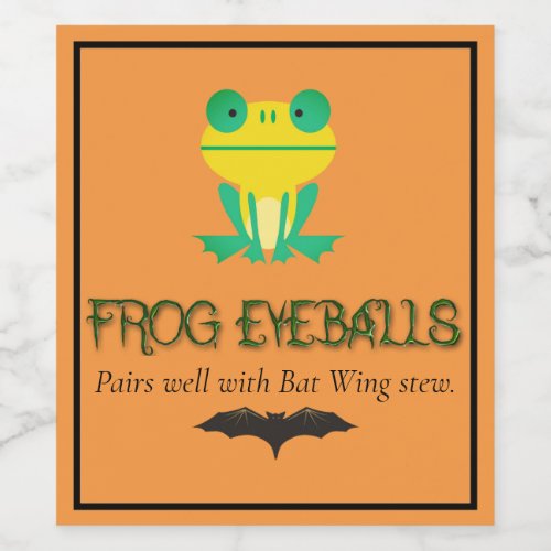  Halloween Green Frog Eyeballs Black Bat Wine Label