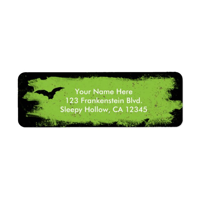 Halloween Green Grunge Bat Party Address Labels (Front)