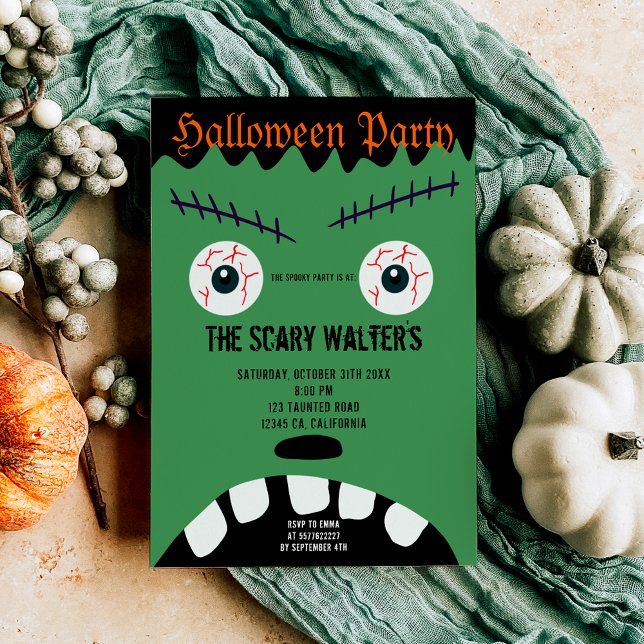Halloween green monster eyeball face party invitation (Halloween green monster eyeball face party invitation)