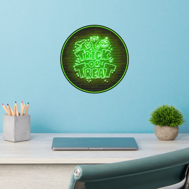 Halloween Green Neon Trick or Treat Sign  12" sq  Wall Decal (Home Office 2)