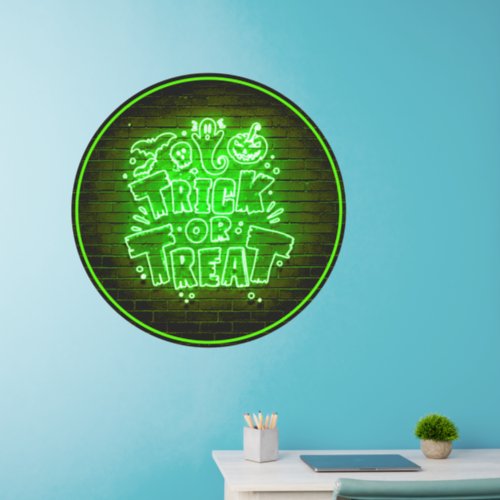 Halloween Green Neon Trick or Treat Sign on 36 sq Wall Decal