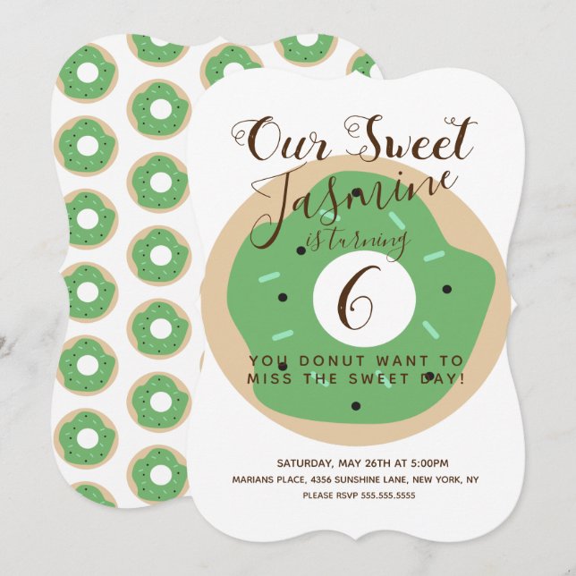 Halloween Green Pumpkin Sprinkle Donut Birthday Invitation (Front/Back)