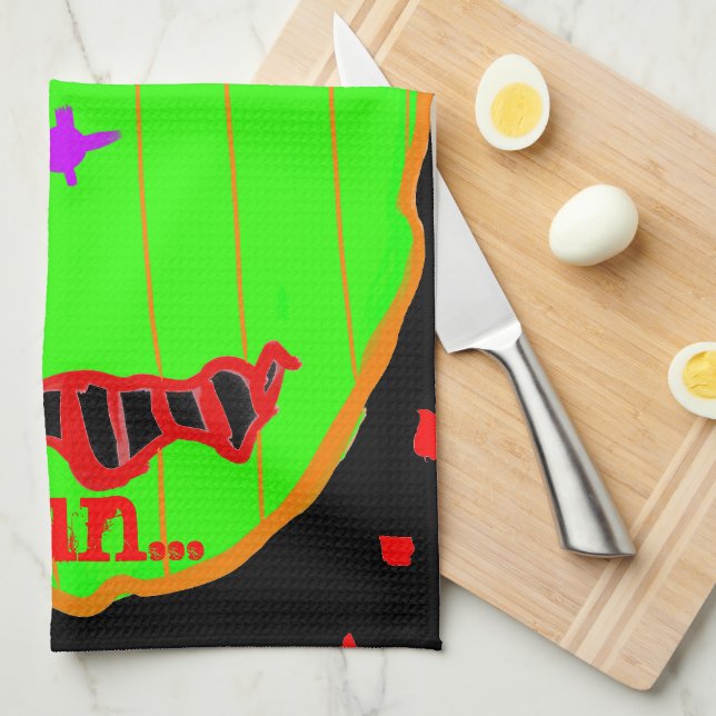 Halloween Green Pumpkin Zombie Run Kitchen Towel (Quarter Fold)