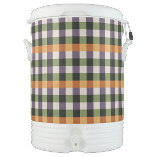 Halloween green, purple & black gingham pattern beverage cooler