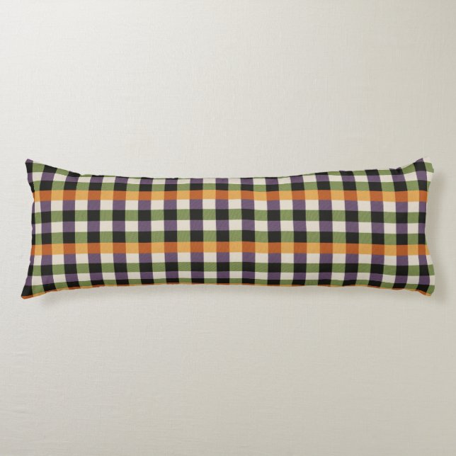 Halloween green, purple & black gingham pattern body pillow (Front)