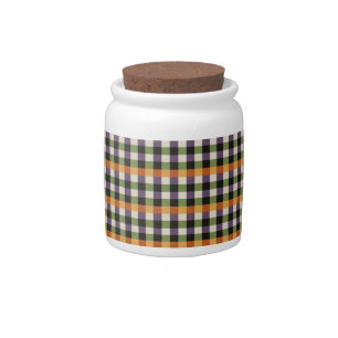 Halloween green, purple & black gingham pattern candy jar
