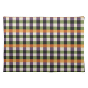 Halloween green, purple & black gingham pattern cloth placemat