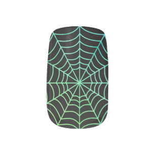 Halloween Green Spider Web on Black Minx Nail Art