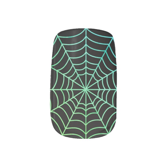 Halloween Green Spider Web on Black Minx Nail Art (Right Thumb)