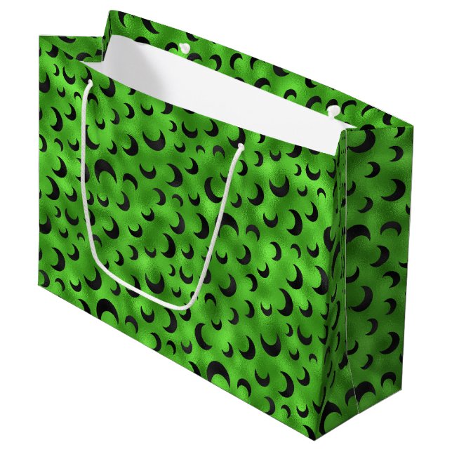 HALLOWEEN GREEN WITH BLACK HALF MOONS LARGE GIFT BAG (Front Angled)