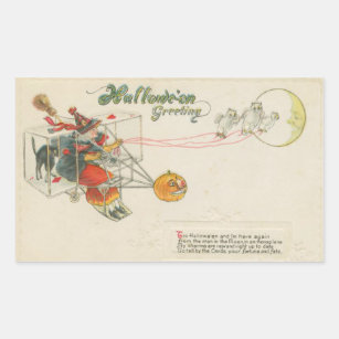 Halloween Greeting Aeroplane Witch Vintage Rectangular Sticker
