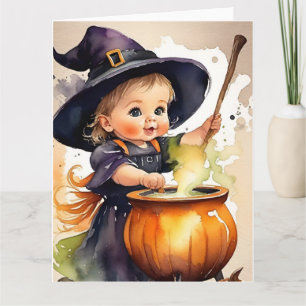Halloween Greeting Card Cute Little Witch