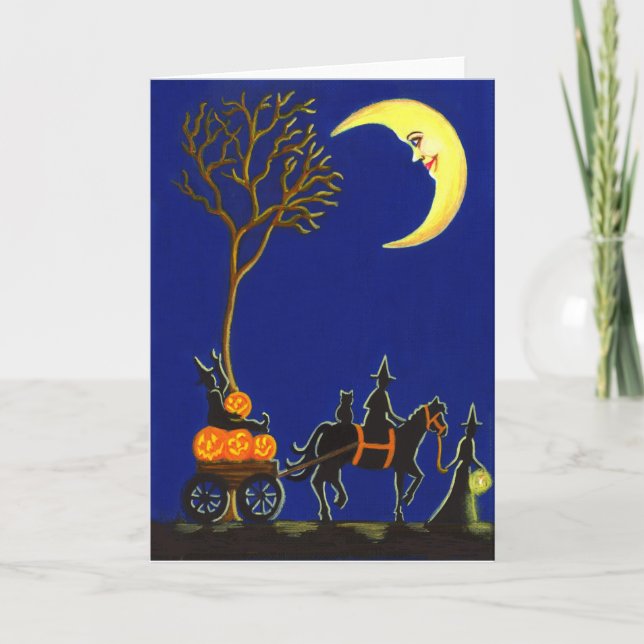 Halloween,greeting,card,witches,moon,pumpkins Card (Front)