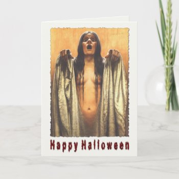 Halloween Greeting Card With Creepy Girl by cardland at Zazzle