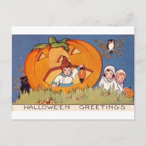 Halloween Greeting Kids Pumpkin Owl Postcard