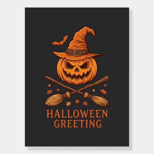 Halloween Greeting Pumpkin Witch Hat Crossed Broom Foam Board