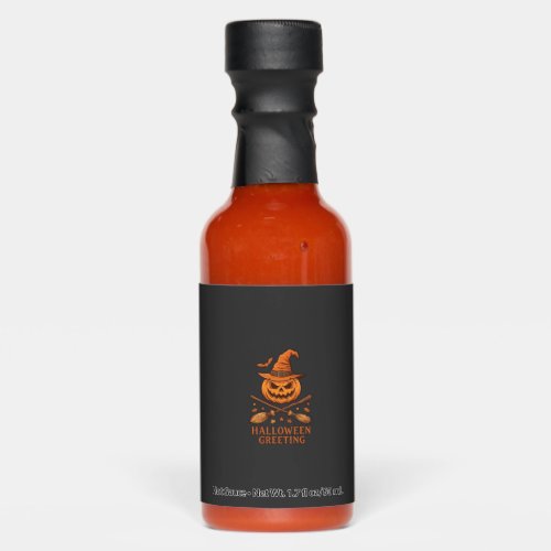 Halloween Greeting Pumpkin Witch Hat Crossed Broom Hot Sauces