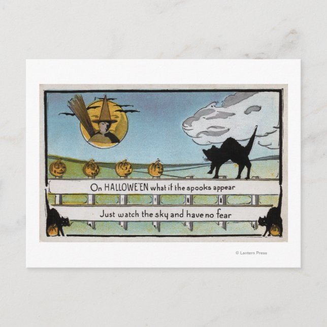Halloween GreetingCat on Fence Postcard (Front)