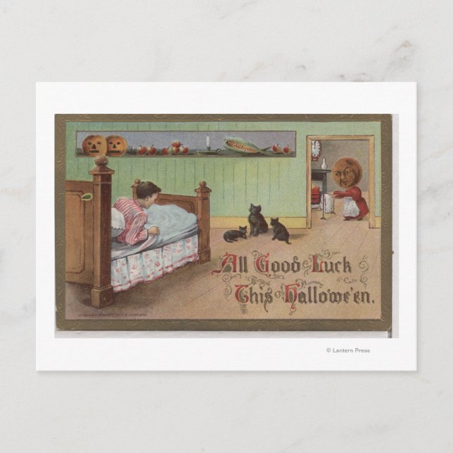 Halloween GreetingKid in Bed Postcard (Front)
